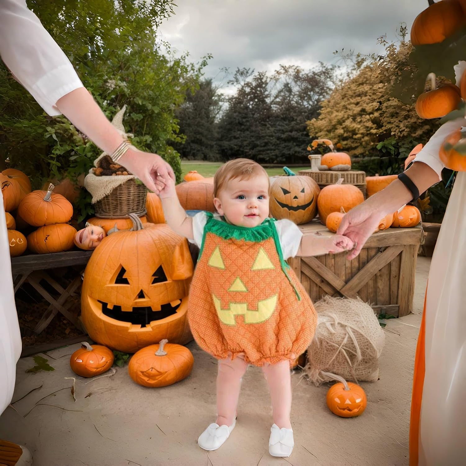 Noubeau Toddler Baby Boy Girl Halloween Clothes Pumpkin Sleeveless Romper Bodysuit One Piece Halloween Outfit
