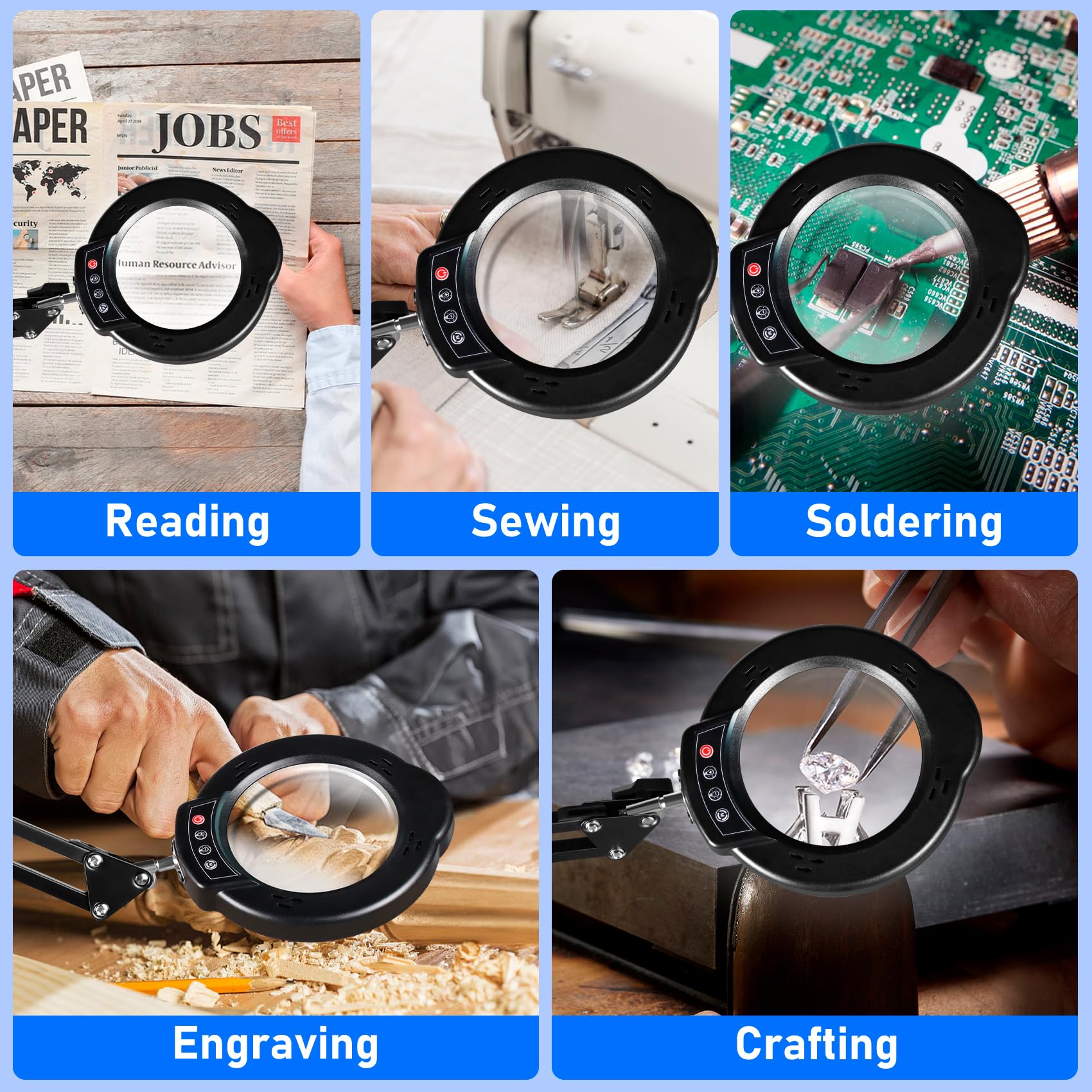 10X Magnifying Glass with Light and Stand LED Desk Lamp with Base and Clamp 5 Color Mode 10 — view 8