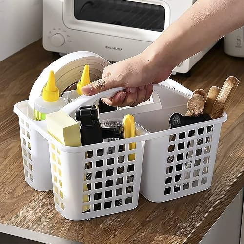 Miniatura 6 de Andmey Cesta de almacenamiento de plástico con asa para jardín, suministros de limpieza, color blanco