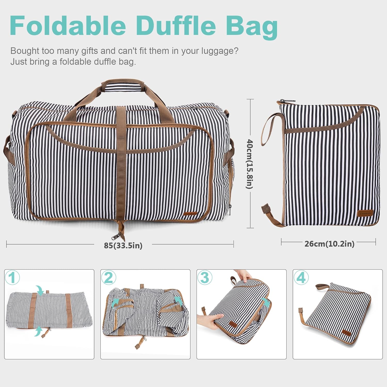 120L Duffle Bag for Travel, Large Foldable Waterproof Travel Duffel Bags Weekender Overnight Bag for Men and Women with Shoe Compartment (Stripe) - Image 2