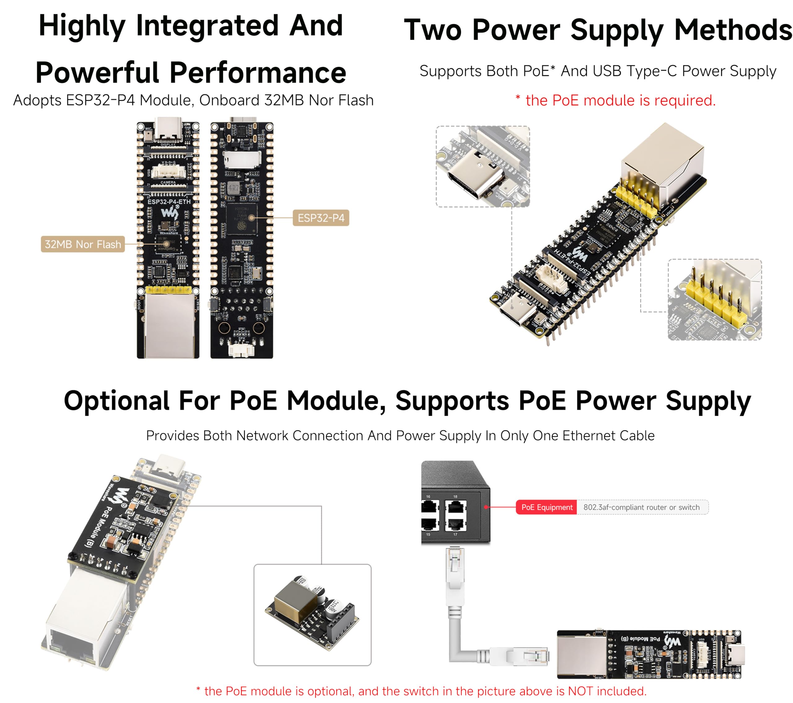 Scheda di sviluppo ESP32-P4-ETH, basata sulla porta Ethernet RJ45 ESP32-P4 +100 Mbps, supporta l'interazione vocale AI, con touchscreen DSI da 10,1 pollici, modulo PoE, fotocamera e altoparlante (14