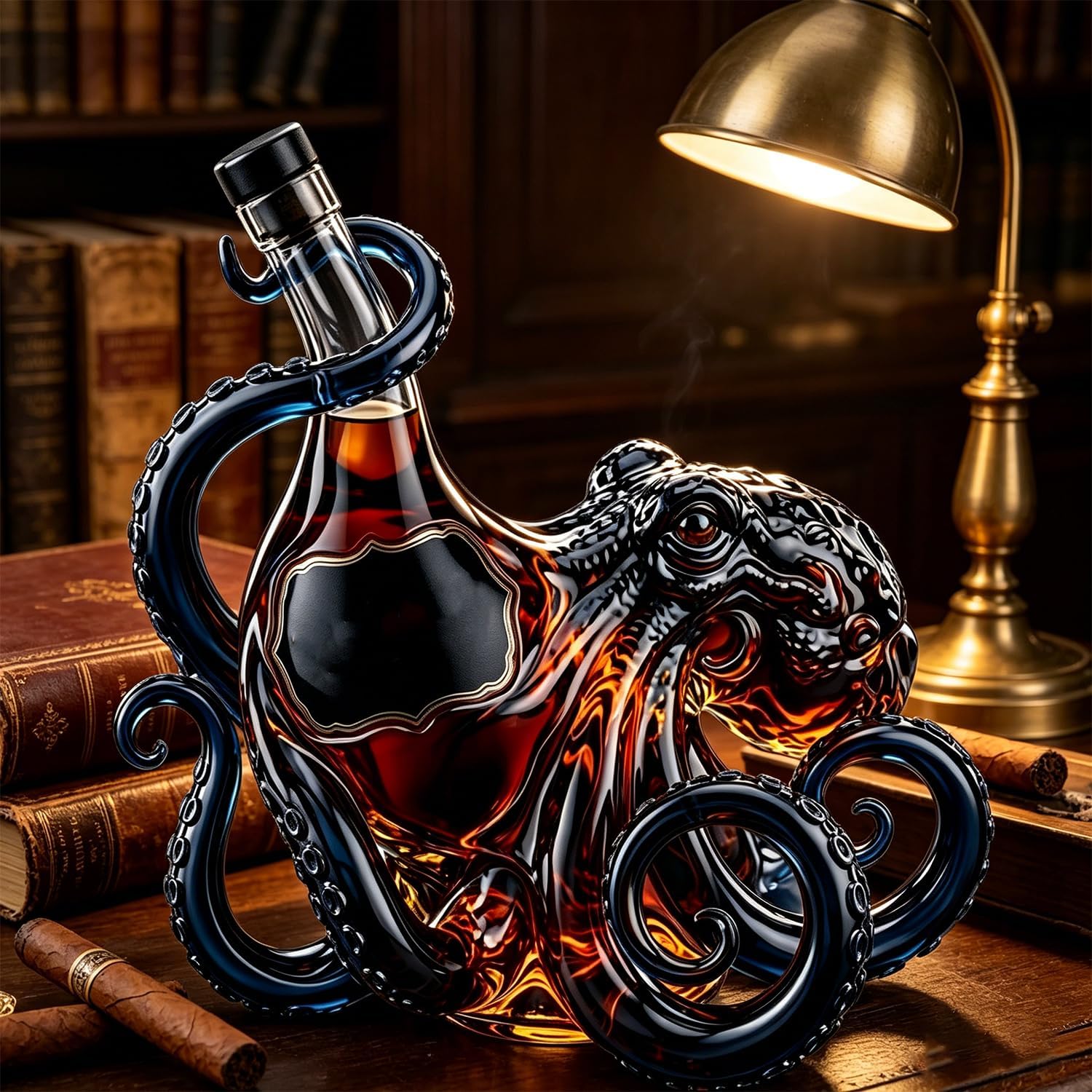 Rum Edition - Botella decorativa 3D con forma de pulpo, decoración náutica para vino, licor, refrescos o taza Stanley
