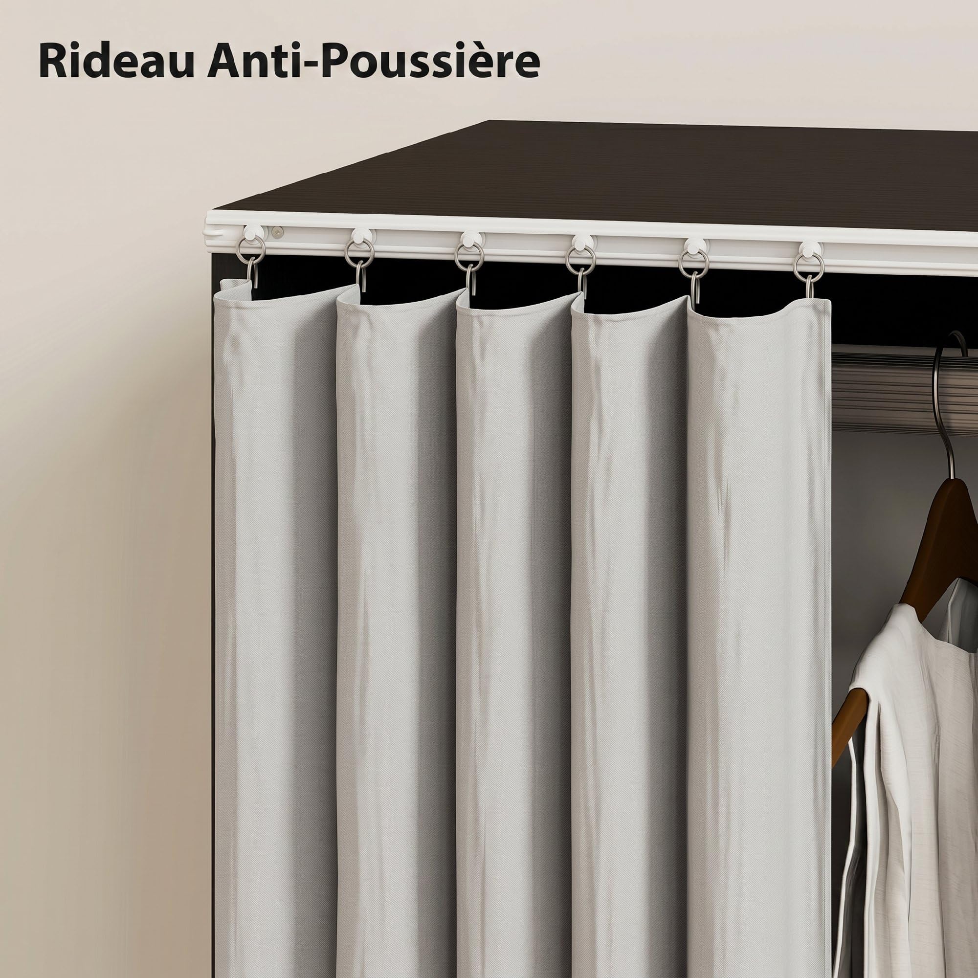 HOMCOM Armoire penderie Meuble de Rangement Mobile 4 roulettes avec Tringle à vêtements et étagères Ouvertes, penderie vêtement Dressing Roulant pour Chambre à Coucher, 80x40x128cm, Noir