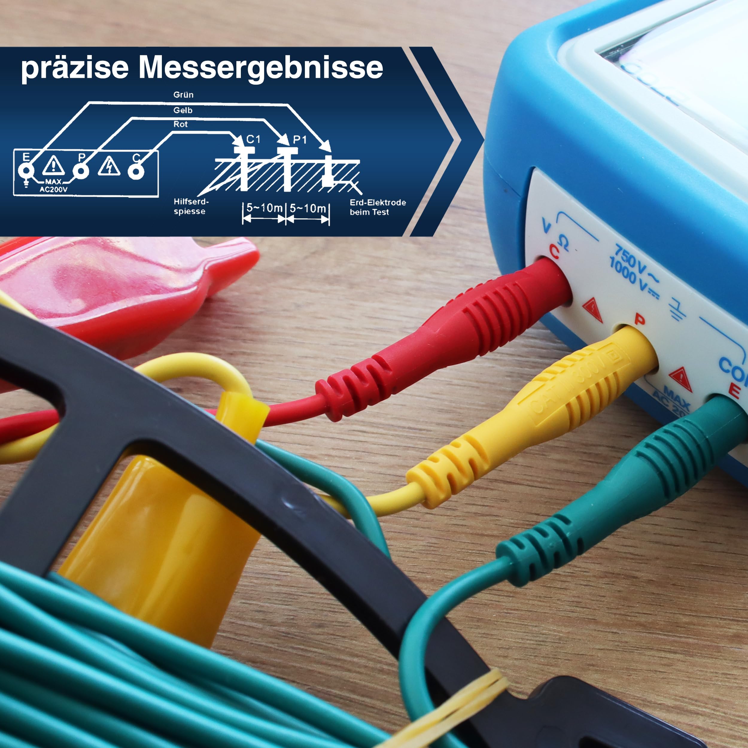 PeakTech 2700 - Erdungsmessgerät Erdwiderstands Set mit Erdspießen