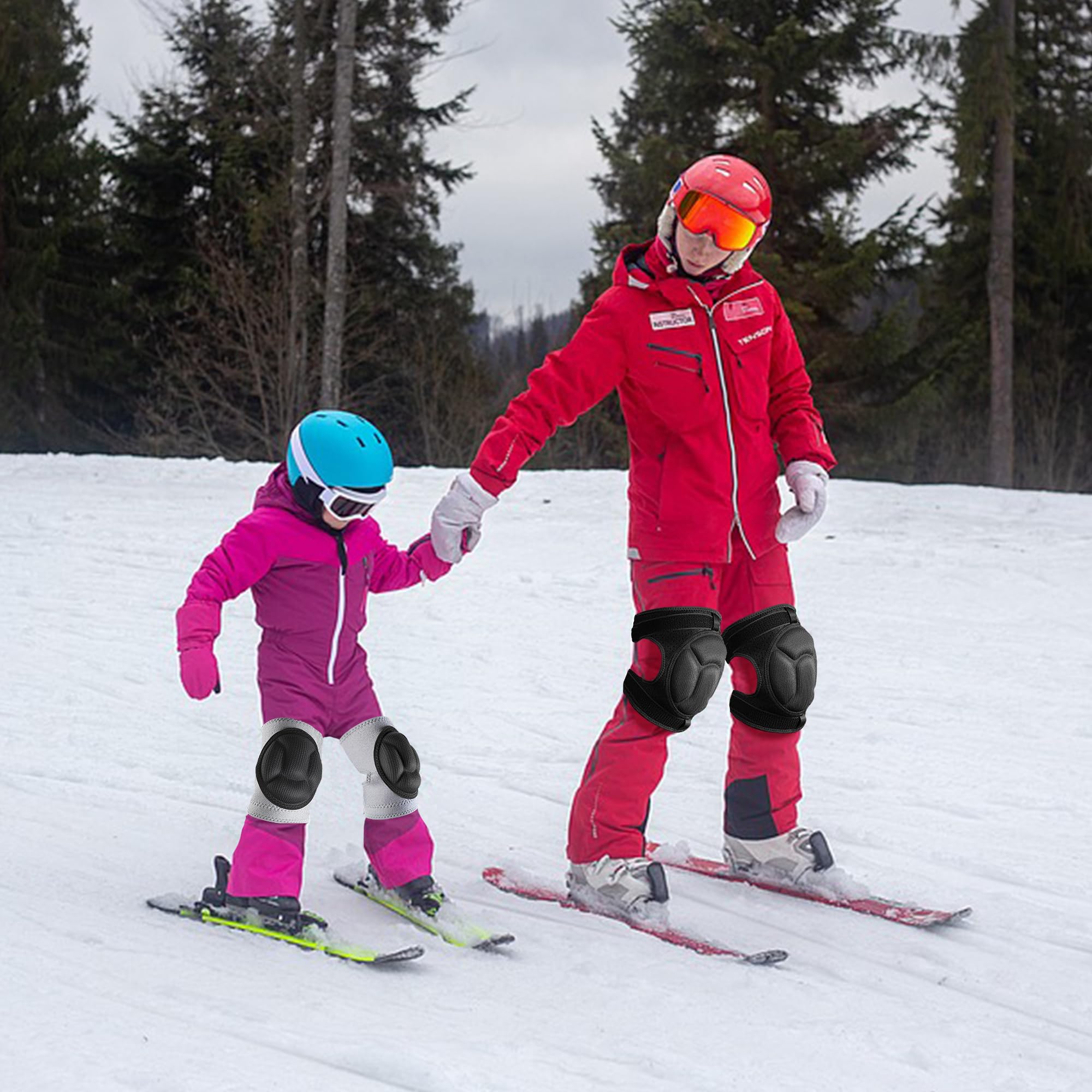Confezione da 2 ginocchiere protettive per sci, gomitiere, per snowboard e snowboard, per bambini e adulti, antiscivolo, per pattinaggio, sci, snowboard, sport all'aria aperta