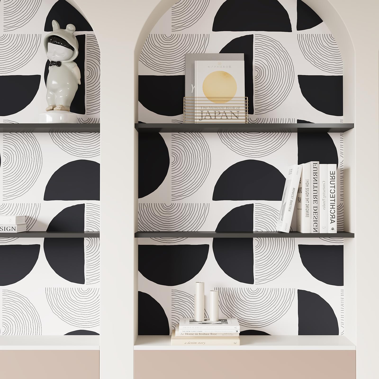VEELIKE Black Grey Geometric Wallpaper Mid Century Modern Geometric Wallpaper for Bedroom Bathroom Patterned Sticky Back Plastic Art Wall Décor Livingroom Cabinets Wall Mural Removable 44.5cm×300cm - Image 4