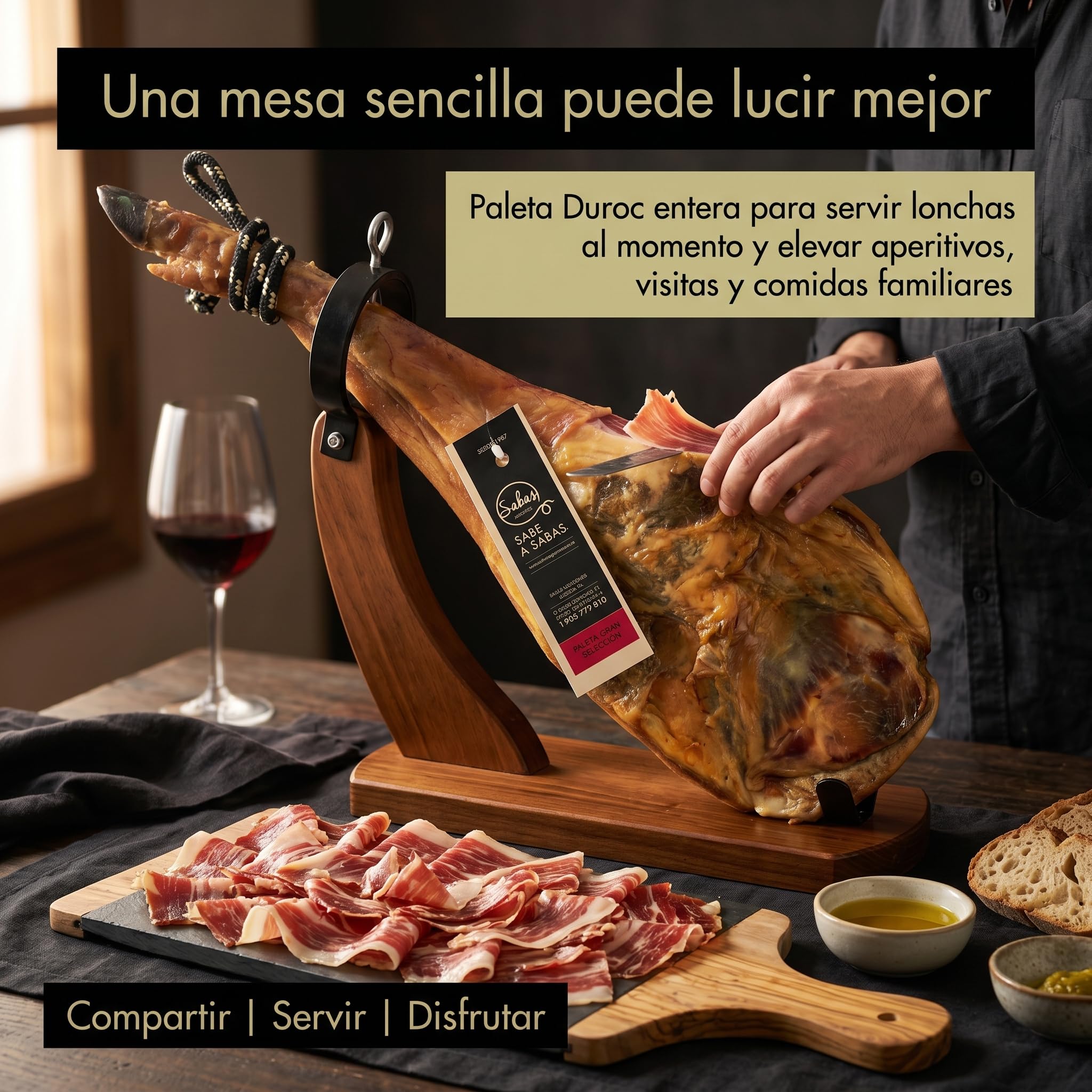 Paleta Duroc 100% Gran Seleccion Curada Pieza Entera 6 kg Paletilla | Peso 5,5 a 6 kilos, secadero natural y bodega, sin gluten, sin lactosa y sin colorantes; para tapas, tablas y regalo gourmet