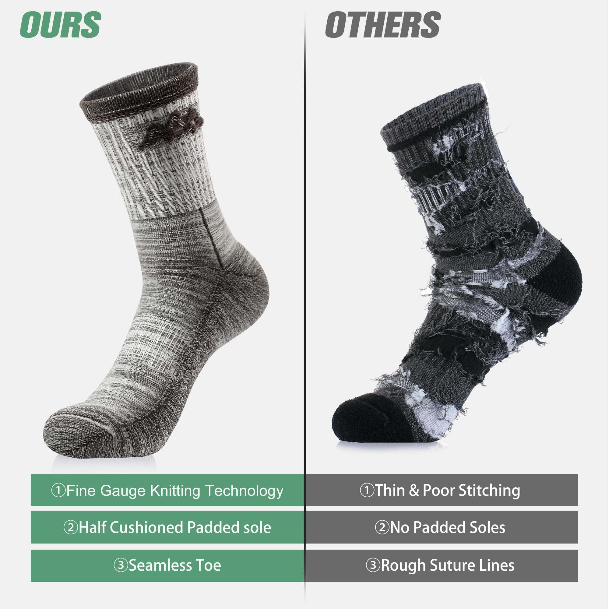 innotree Paquete de 3 calcetines de senderismo de lana merino para hombres y mujeres, micro calcetines acolchados que absorben la humedad, Gris, Azul, Verde, Small