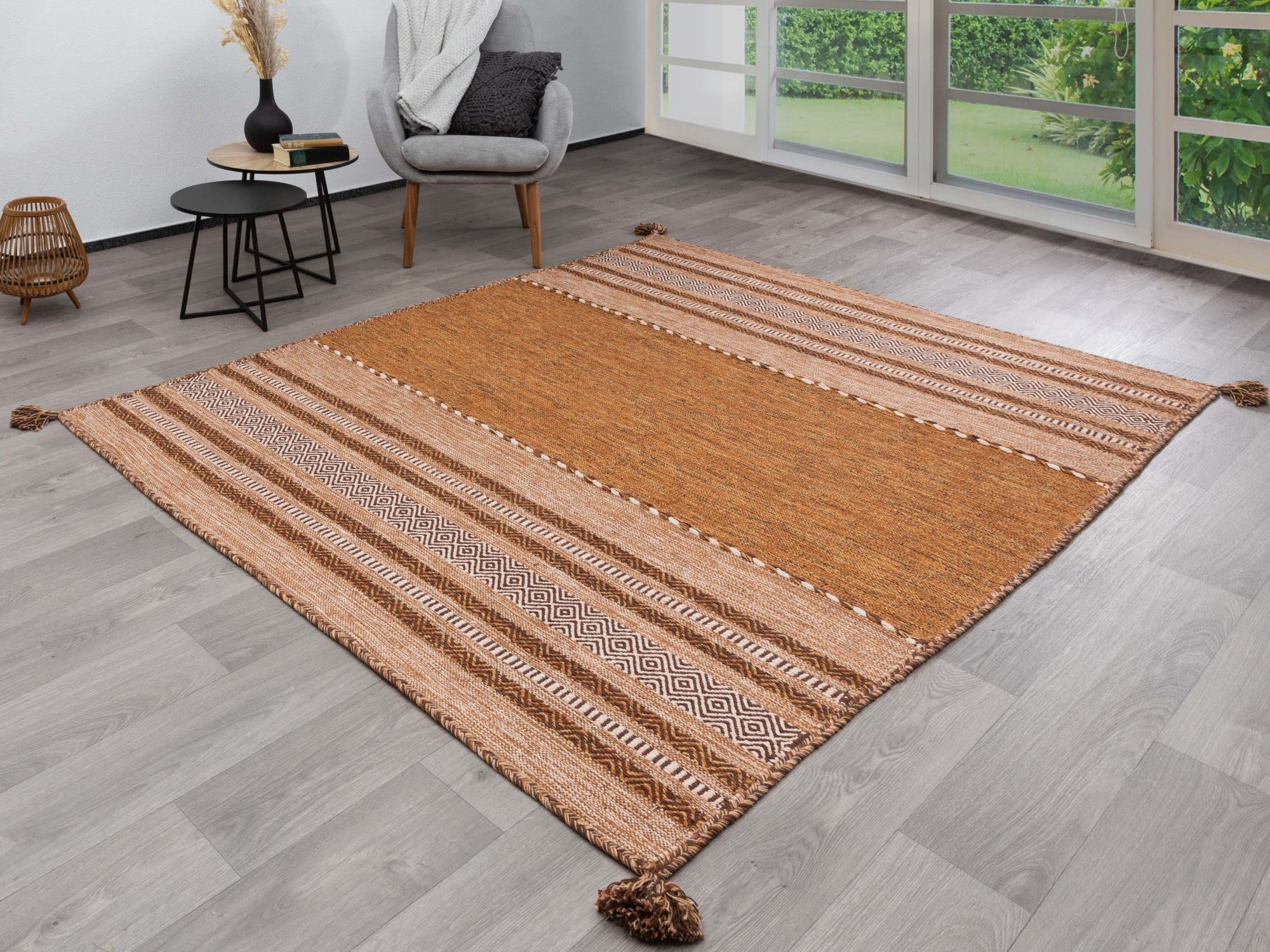 Steffensmeier Handwebteppich Muriani | Baumwolle | Wohnzimmer | Braun, handgewebt, Größe: 80x150 cm