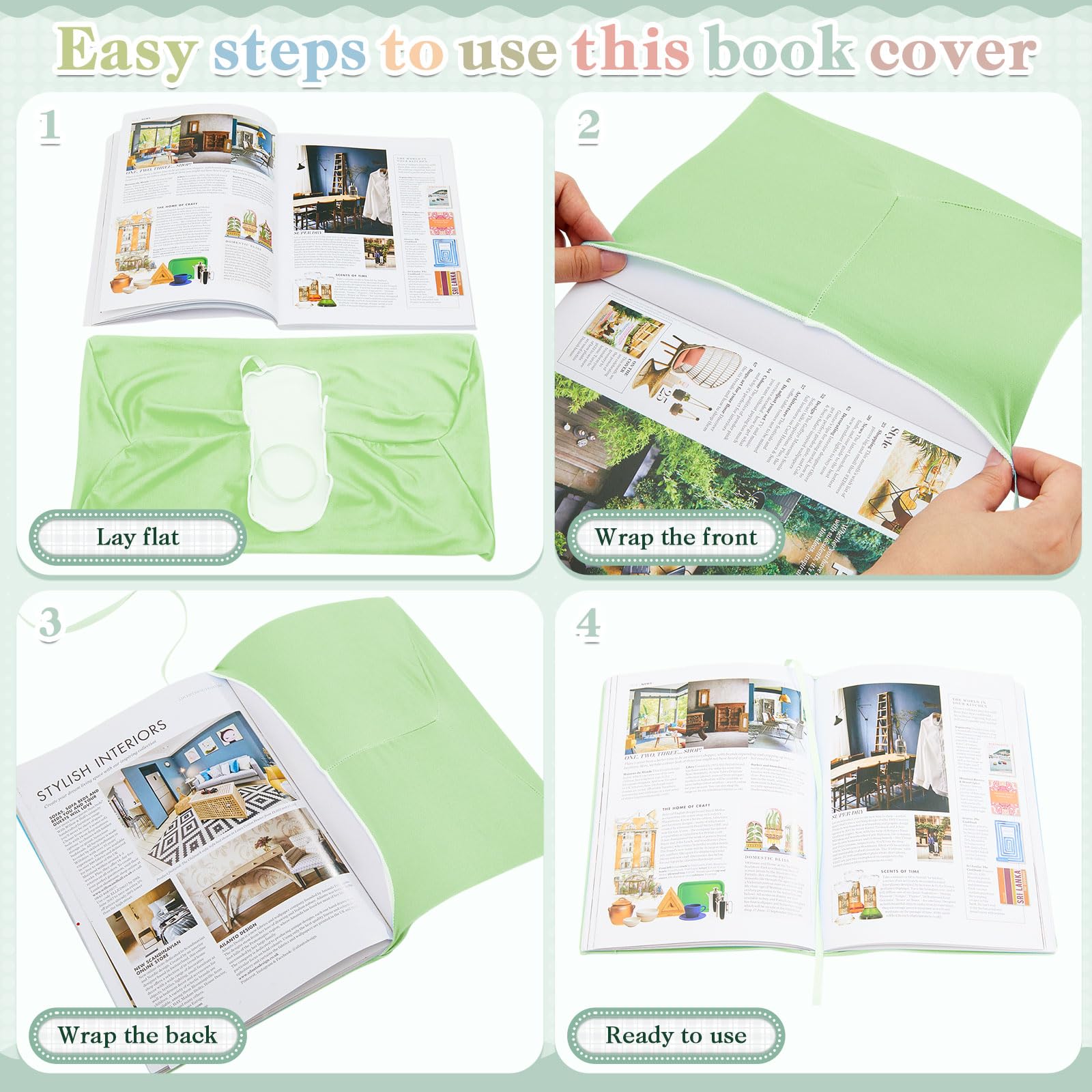 PerKoop 12 copertine per libri Jumbo, in tessuto elastico, riutilizzabili, lavabili, per la maggior parte dei libri di testo con copertina rigida, 12 colori (22,9 x 28,9 cm)
