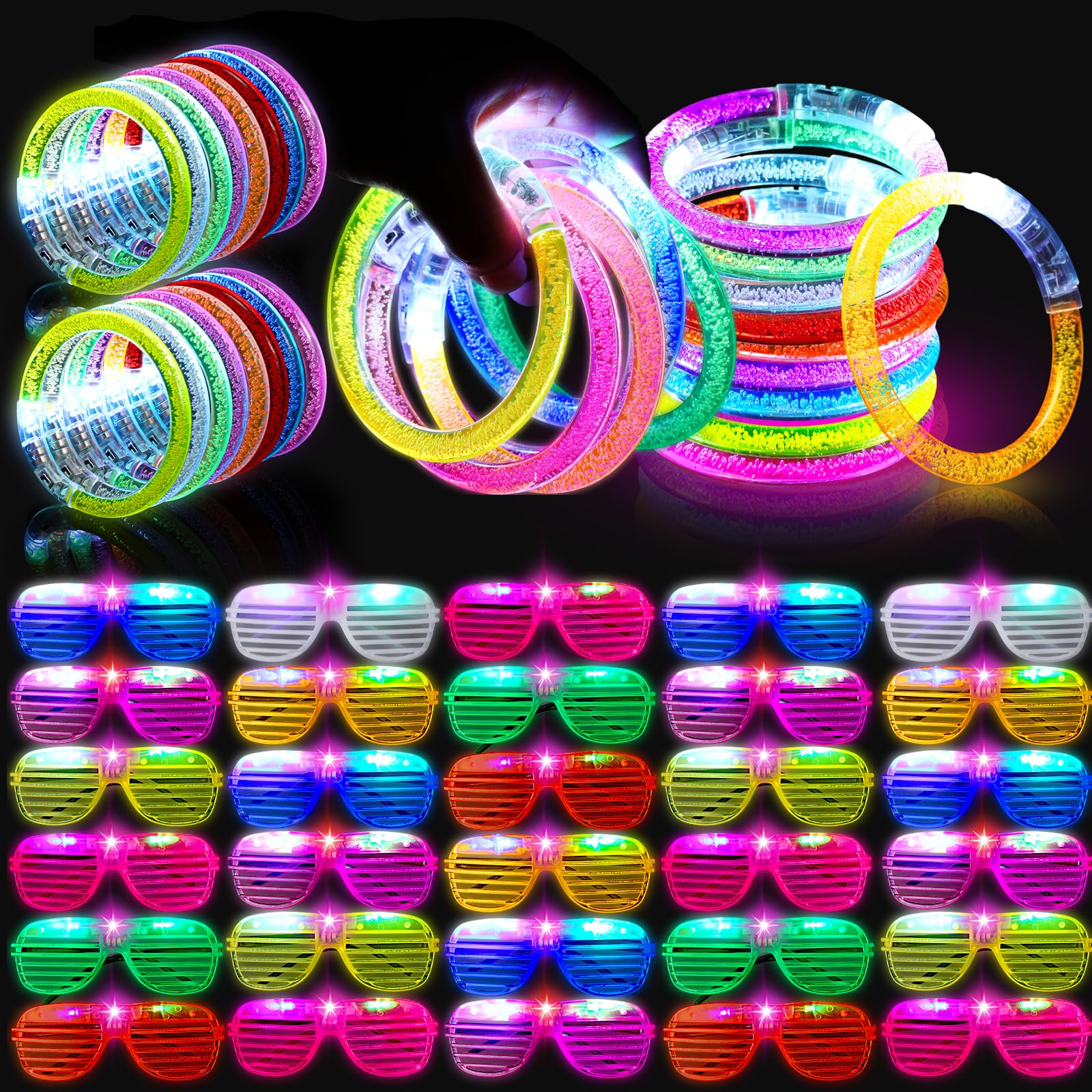 Honoson Suministros de fiesta que brillan en la oscuridad, gafas iluminadas, pulseras LED, regalo intermitente de neón para adultos