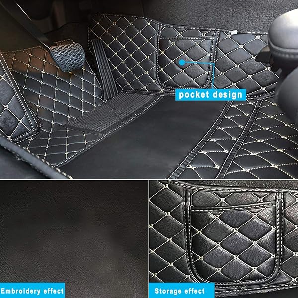 Custom Leather Car Mats for Audi A1 A3 A4 A5 A6 A7 A8 Q2 Q3 Q4 Q5 Q7 Q8 S3 S4 S5 S7 S8 SQ5 SQ7 RS TT Waterproof Non-Slip PU Leather Car Mats Black - 4