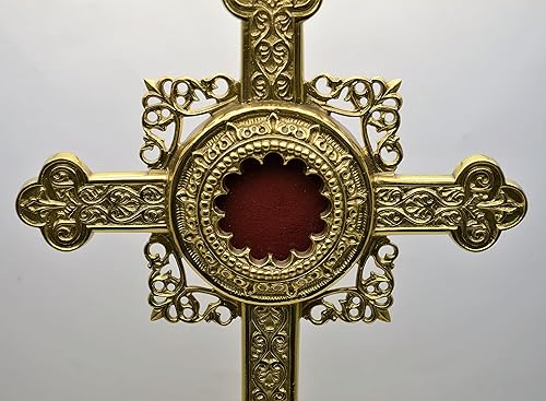 Miniatura 2 de Relicario de iglesia en forma de cruz estilo filigrana francesa para su reliquia Theca, 14 34" HT. (CCG-171) (BRASS)