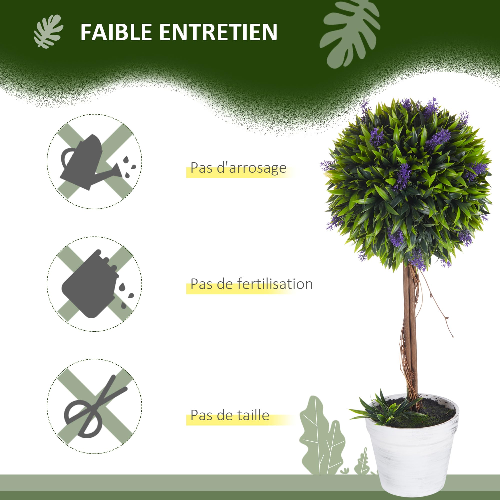 HOMCOM Lot de 2 Plantes Artificielles avec Fleurs de Lavande 60 cm Vert