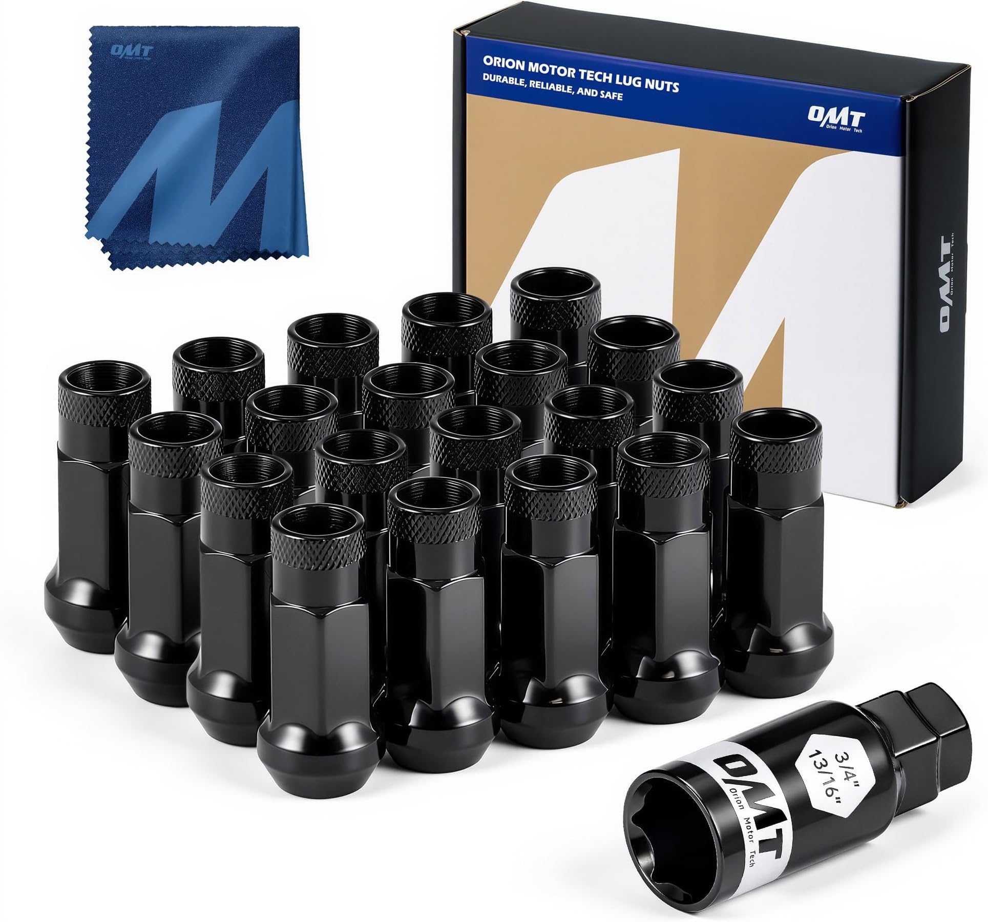 Orion Motor Tech M12x1.25 Lug Nuts, 12mmx1.25 Wheel Lug Nuts Compatible with Infiniti Nissan Subaru Suzuki and More, Open End Lug Nut Set, Set of 20, Black