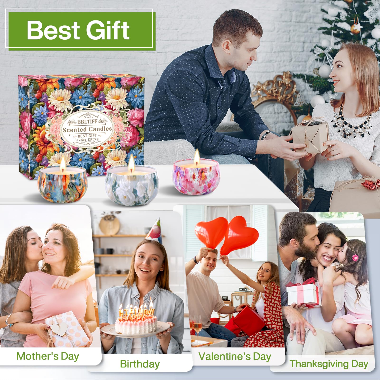 Velas Perfumadas, 12 Piezas Velas Aromáticas, Velas Decorativas, Juego De Velas Perfumadas, Hasta 240 Horas Para Baño, Yoga, Bodas, Navidad, Día de La Madre, Regalos de Cumpleaños (12 Aromas) — view 6