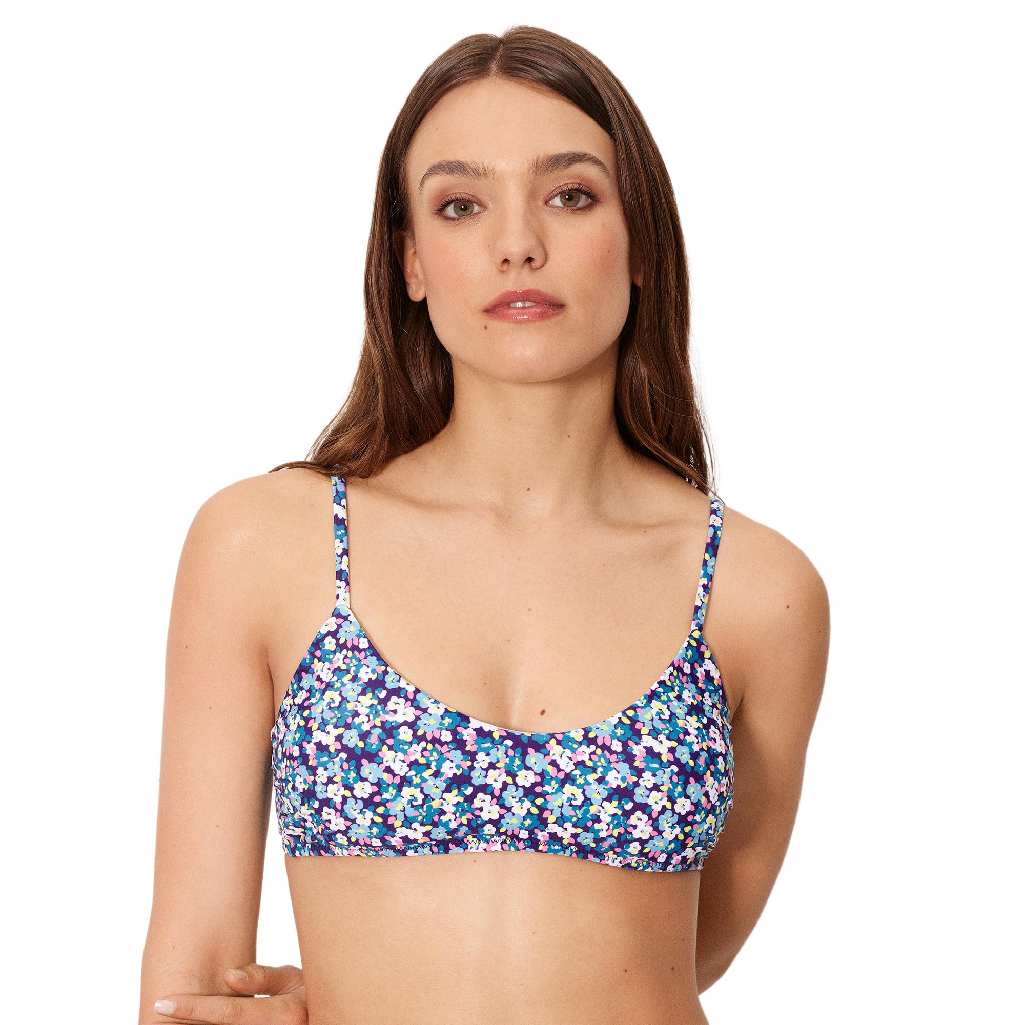 YSABEL MORA. Top Bikini Triángulo Liberty Azul Copa B. Diseño Sin Aro con Relleno Extraíble Frescura Y Comodidad .Colección Flowers.