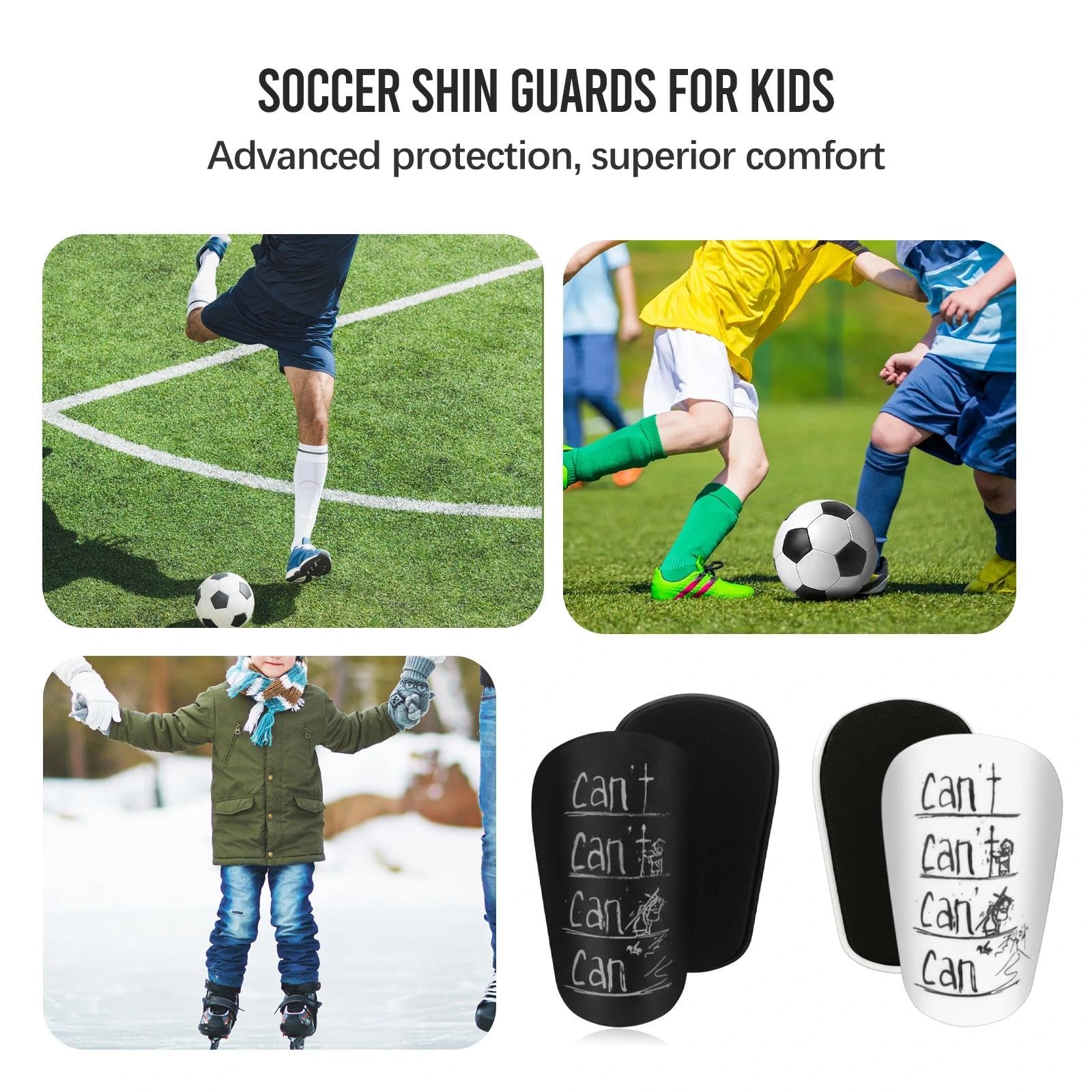 Mini Espinilleras Futbol, 2 Pares De Espinilleras Futbol Niño, 10 X 6cm, Espinilleras Futbol para Hombres, Mujeres, Niños (Negras + Blancas)