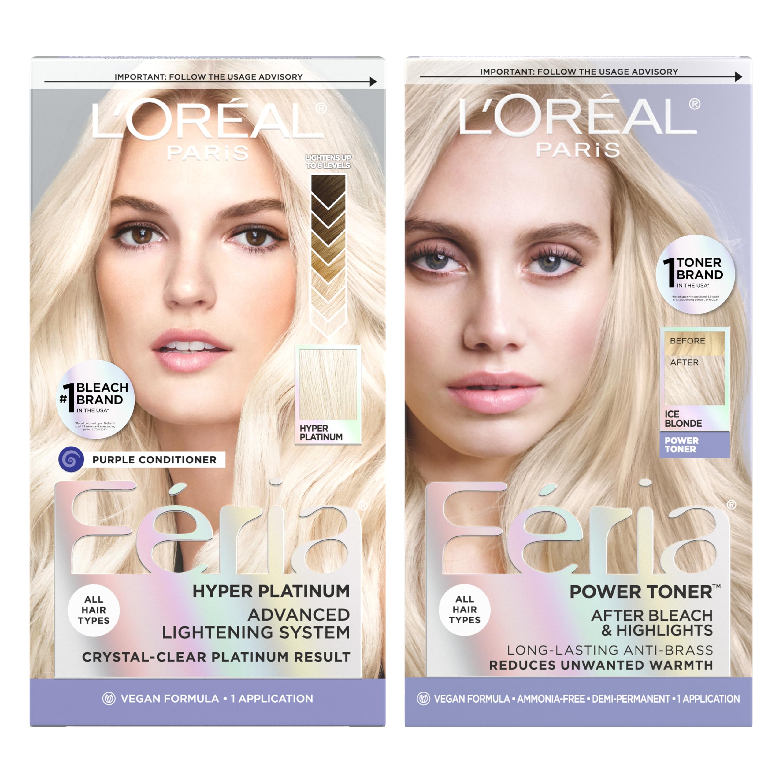 Amazon.com : LOréal Paris Feria Hyper Platinum Bleach & Anti-Brass Ice  Blonde Toner Kit, Advanced Bleach System with Ammonia-Free Demi-Permanent  Hair ...