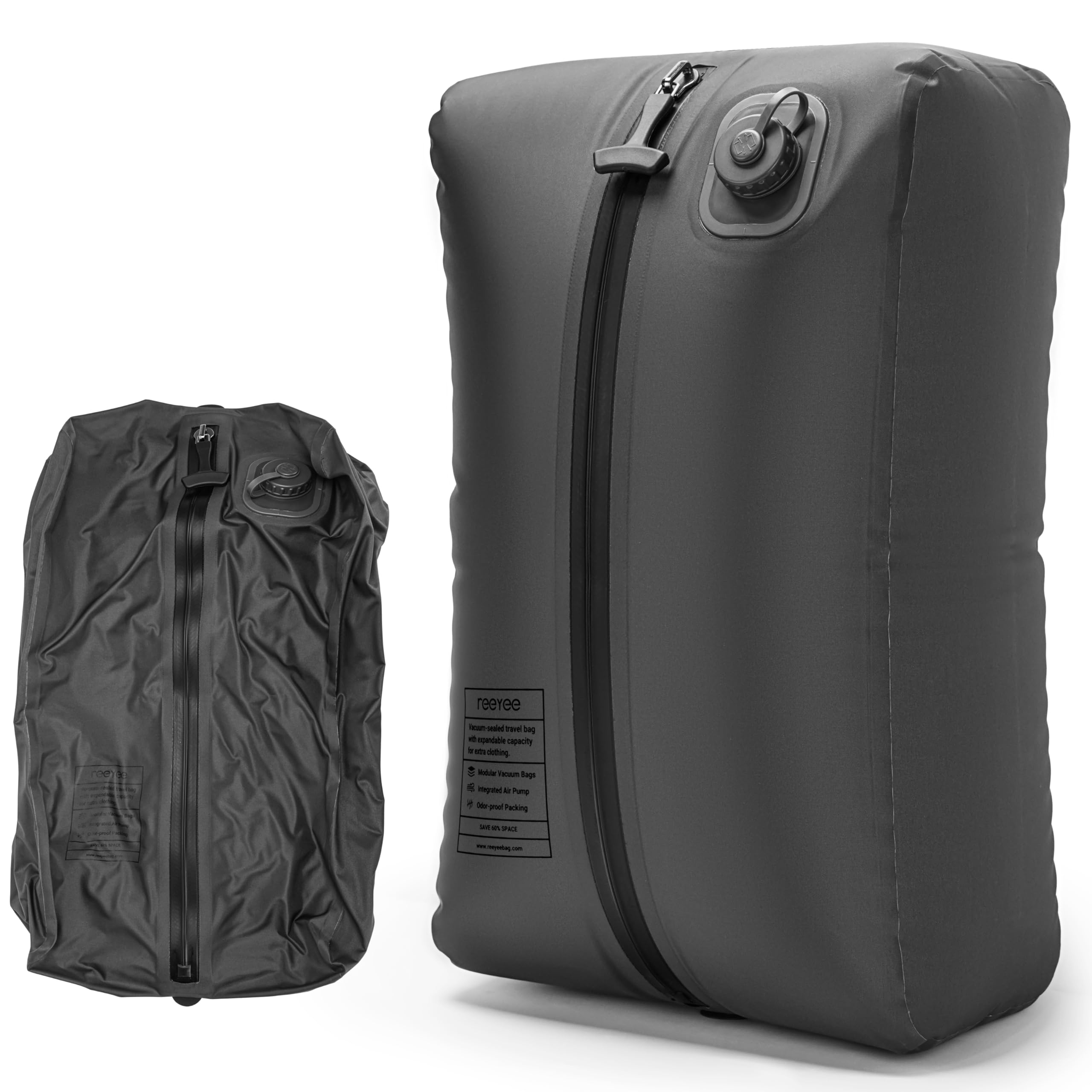 reeyee Bolsa de compresión automática al vacío de 20 L, 1 paquete, color negro, Gris, 20 Liters | Bolsa de TPU impermeable de 20 L con sistema de vacío recargable integrado y carga USB-C; no requiere bomba separada.