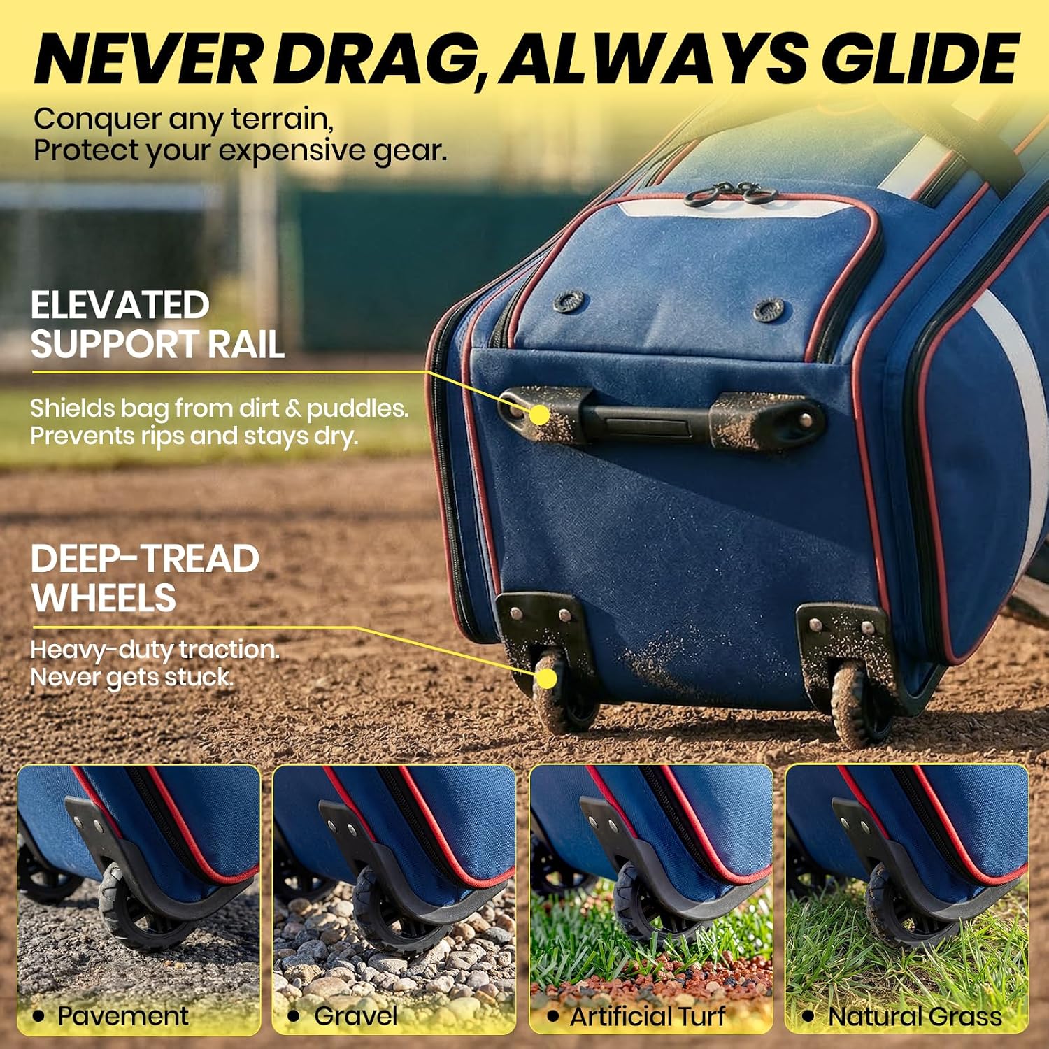 Fanwoli 100L Rolling Baseball Catchers Gear Bag, 5-Hook Dugout Organizer