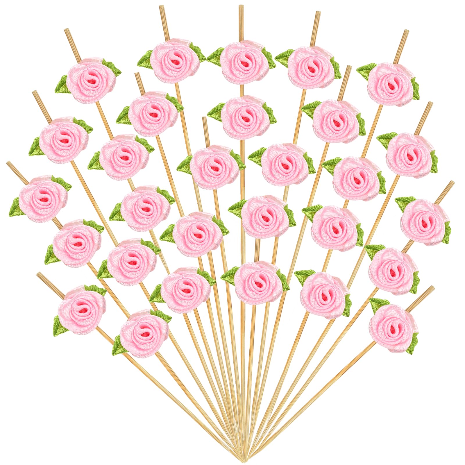 Stuzzicadenti da Cocktail, 100 Pezzi Spiedini da Cocktail Fiore, con Decorazioni Fiore e Foglie Verdi, 12cm, per Estate, Feste di San Valentino, Compleanno e Matrimoni (Rosa)