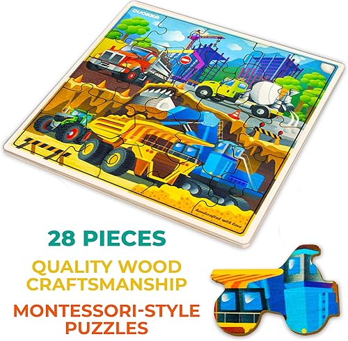 Miniatura 3 de QUOKKA - Rompecabezas de transporte de madera para niños de 3 a 5 años, 28 piezas, rompecabezas para niños de 4 a 8 años, juguetes de transporte de
