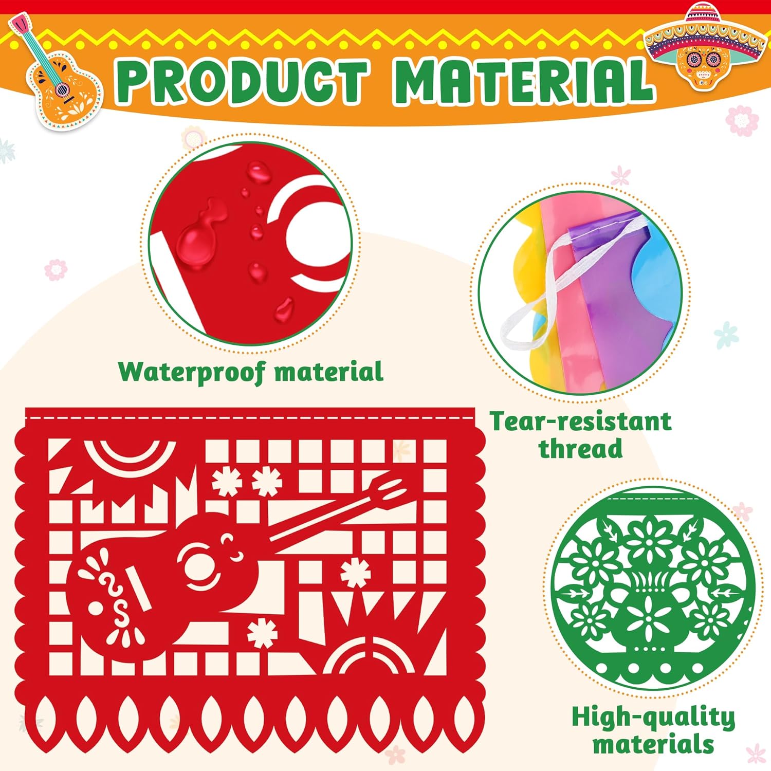18PCS Mexican Party Decorations, 331FT Papel Picado Dia De Los Muertos, Plastic Colorful Fiesta Banner for Cinco De Mayo Party Decorations Hanging Altar de Muertos Decorations Day of the Dead Decor