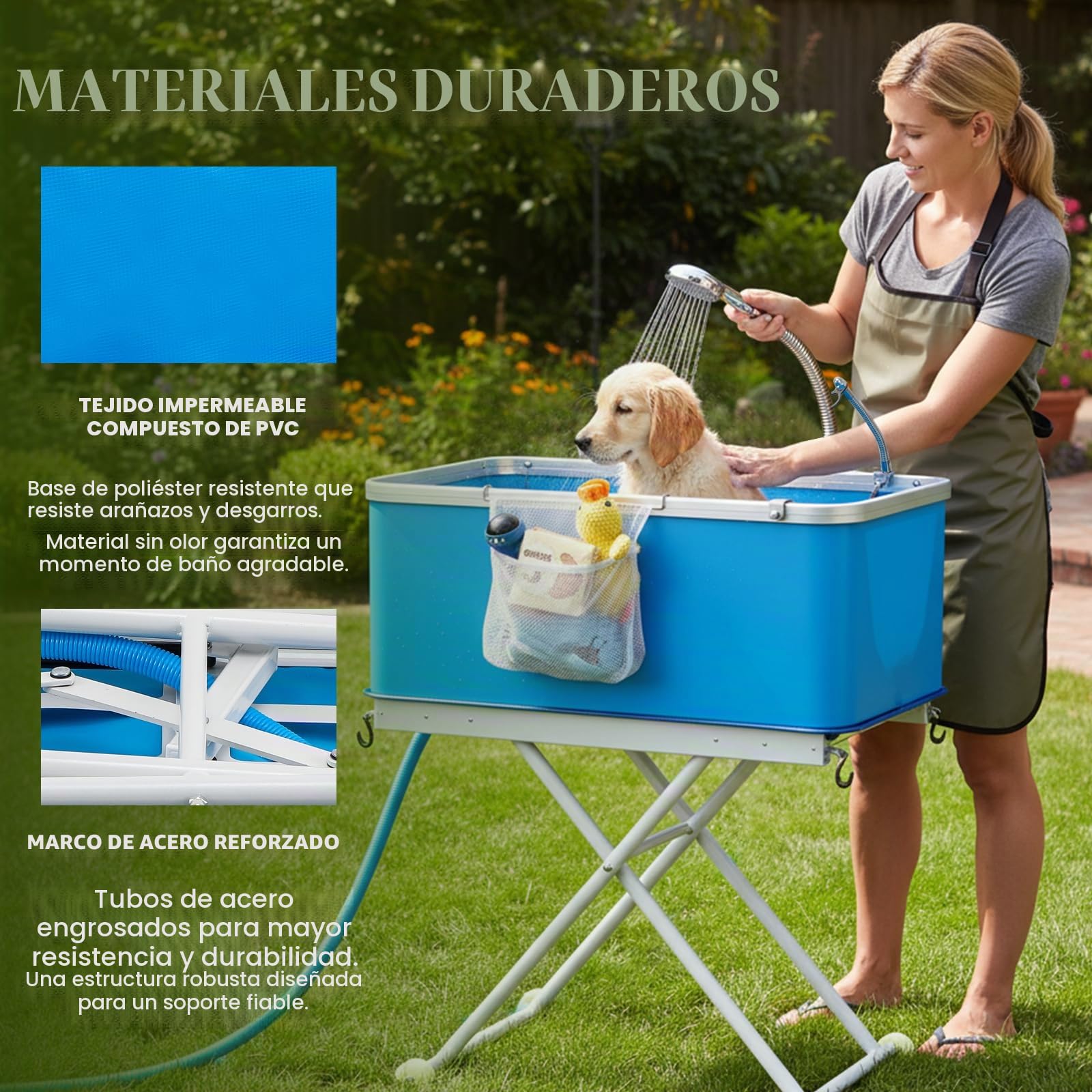 NEWTRY Bañera elevada para perros con desagüe, gran capacidad, plegable, altura ajustable, para perros y gatos pequeños y medianos (azul)