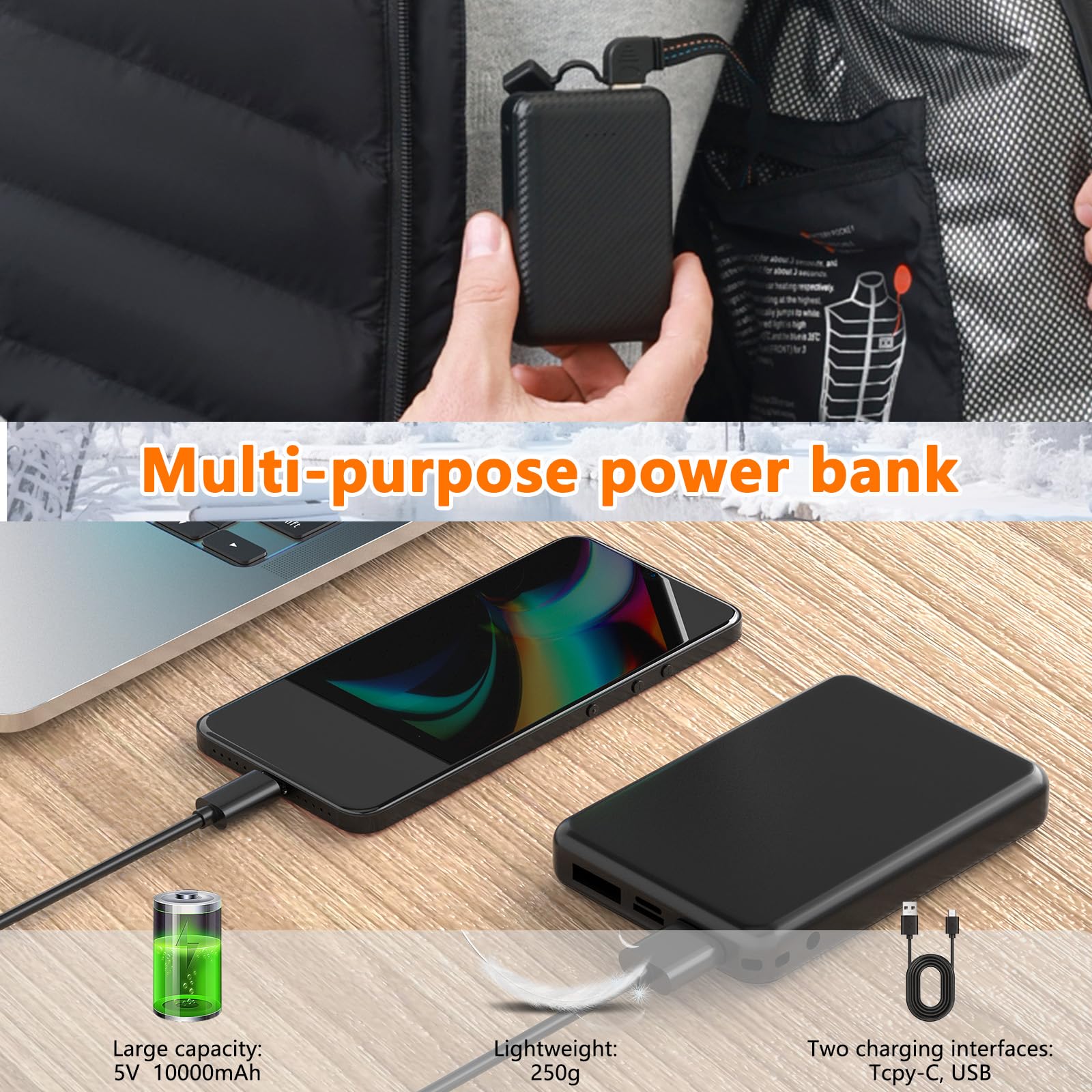 Gilet Riscaldato per Uomo e Donna, Giubbotto Riscaldato 10000mAh Giacca Riscaldata Elettrico Doppi Controller per Escursionismo all'aperto,Caccia