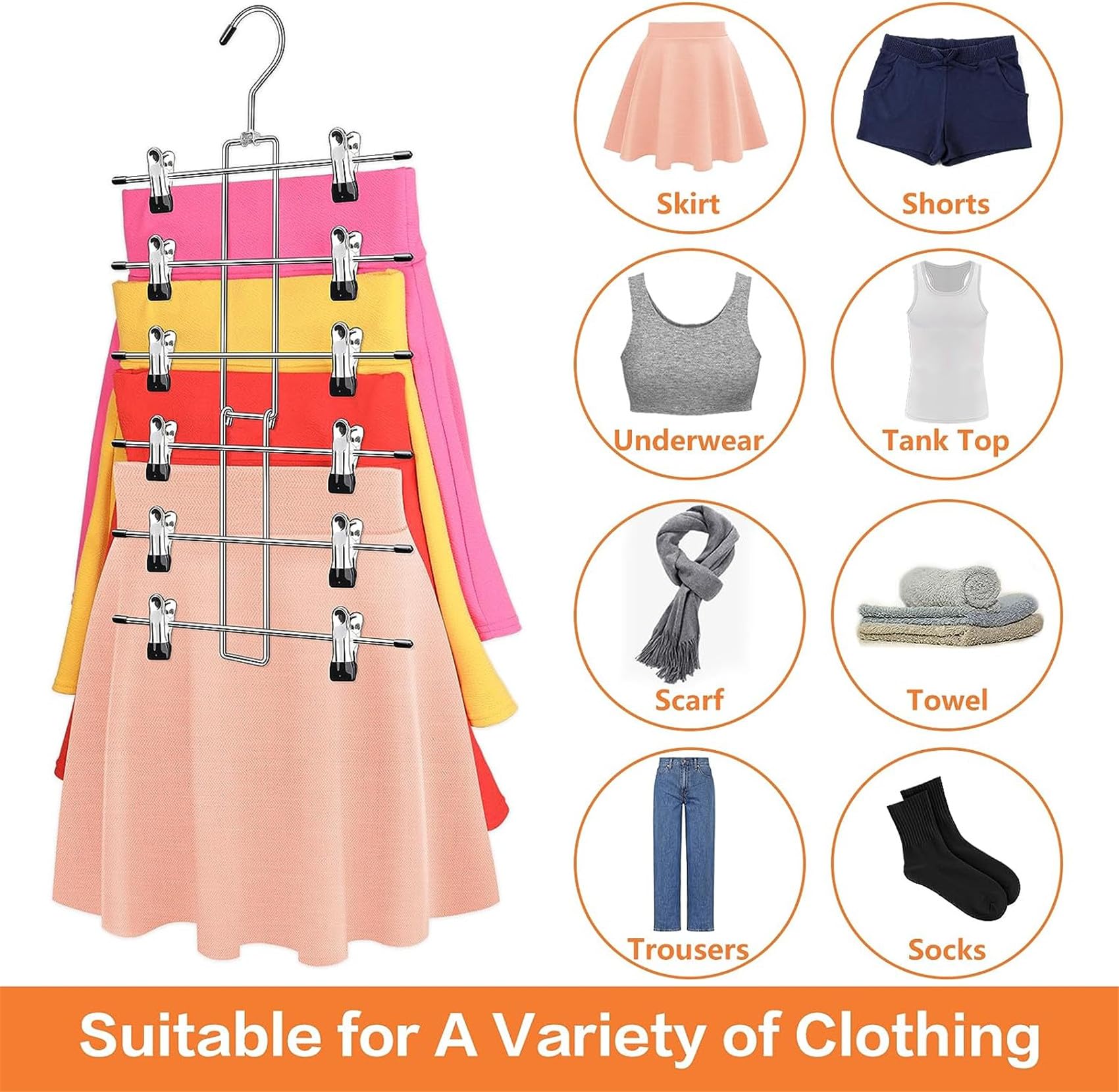 3 Pezzi Grucce Pantaloni Salvaspazio in Metallo con 12 Pinze Antiscivolo e Regolabili, Organizer Armadio con 6 livelli per Gonne, Pantaloni, Jeans, Reggiseni, Cravatte e Calzini