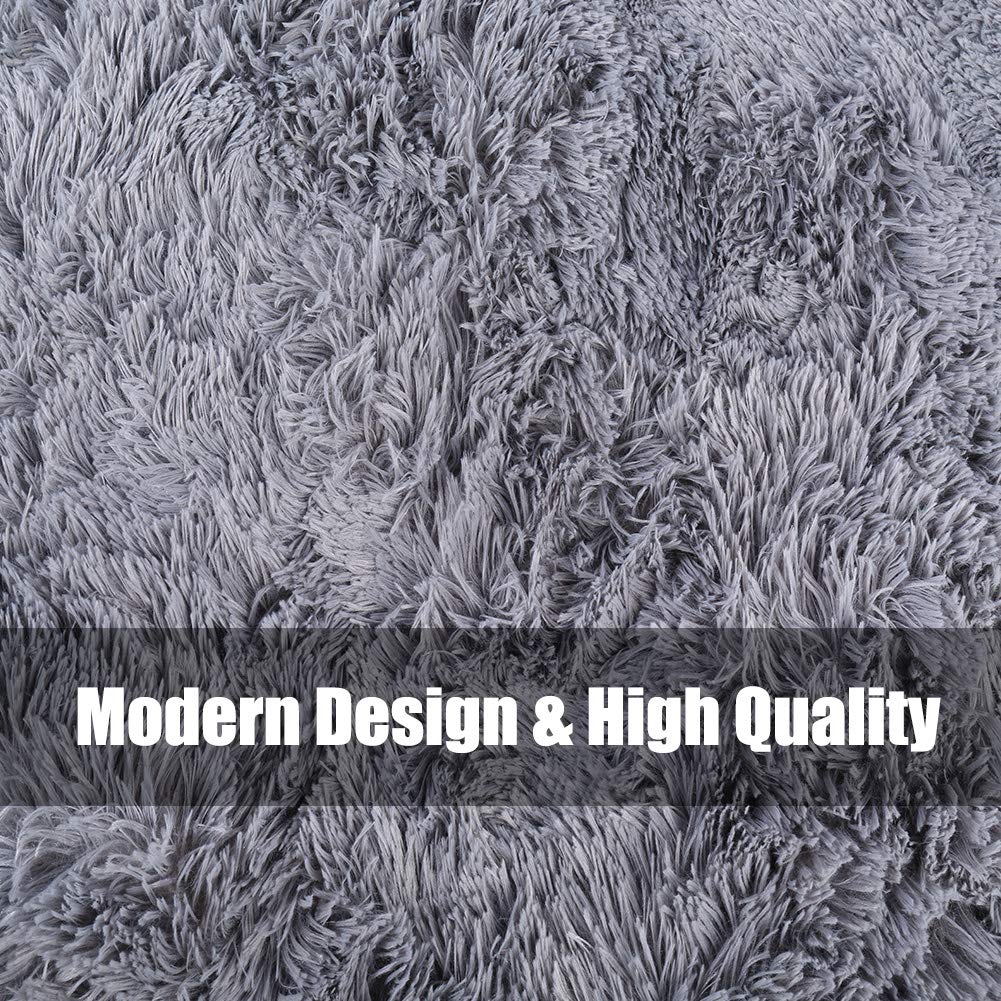Tapis Shaggy Poils Longs 100x120cm - Doux Antidérapant Lavable Gris Violet