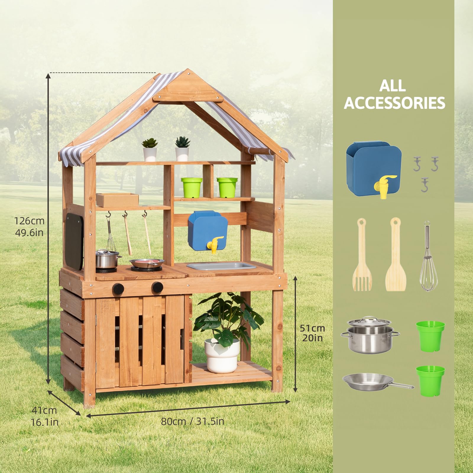 OOOK Cuisine Exterieur en Bois Enfant, Deluxe Cuisine Exterieur Enfant
