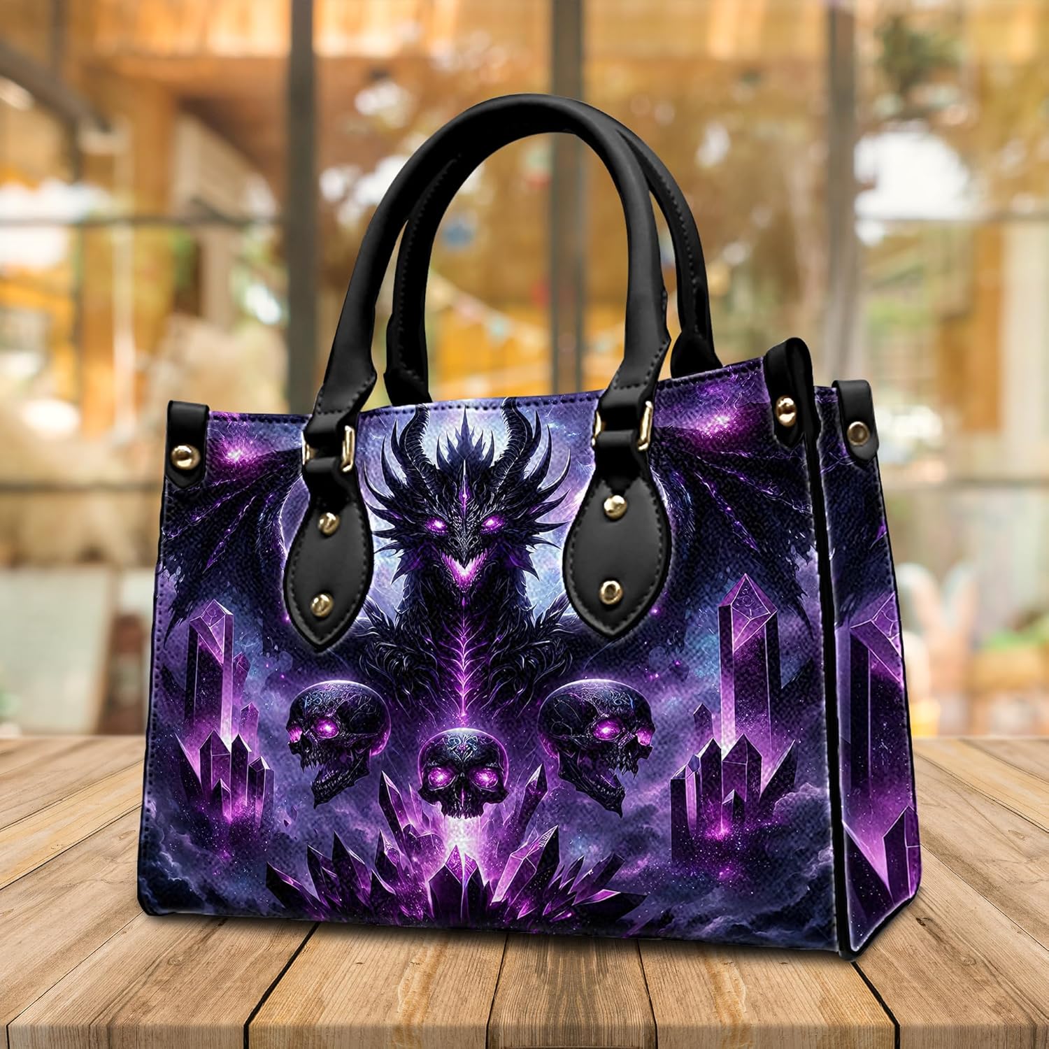 Personalized Dragon Leather Handbag, Fantasy Gothic Purse for Women, Mythical Shoulder Bag Gift for Dragon Lovers | PU Leather, Strap Adjustable
