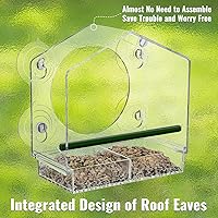 Vista 4 de Comedero para pájaros con ventana – 4 ventosas fuertes de 2.36 pulgadas – Casa de pájaros de acrílico transparente para exteriores, bandeja