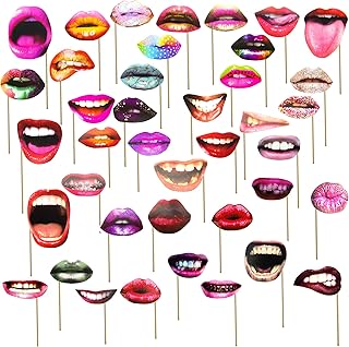 AUEAR, 40 Pack Party Photo Booth Props Funny Lips Mouth Selfie Props Accessories with Stick for Christmas Birthday Wedding Graduation Party and Halloween