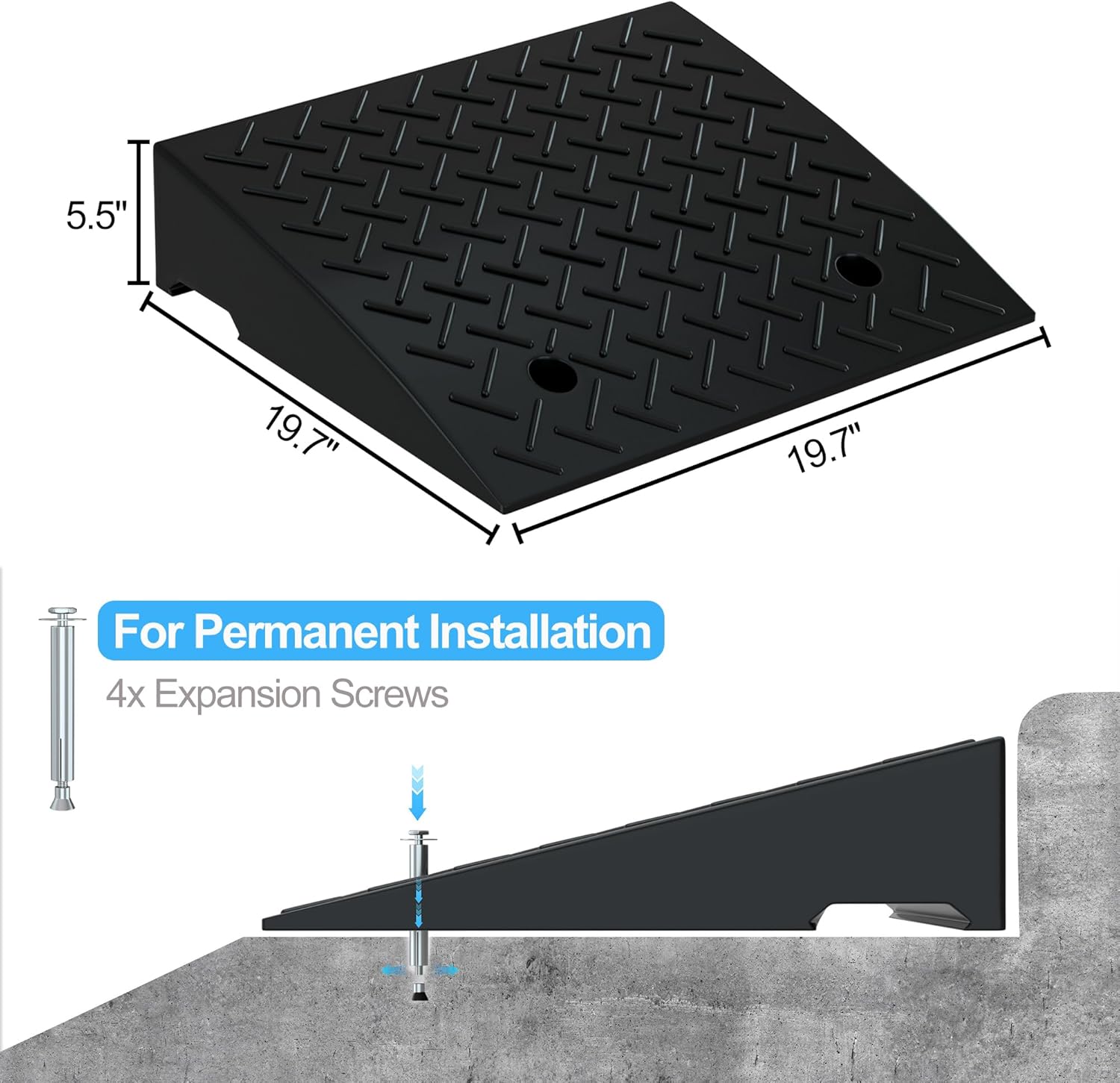 RELIANCER 2 PCS Rubber Curb Ramps,5.5" Rise Height,5T Capacity Threshold Ramps for Loading Dock,Driveway Curb Ramp,Curbside Vehicle Ramp for Cars SUV Trucks Motorcycles Forklift Wheelchairs Lawn Mower