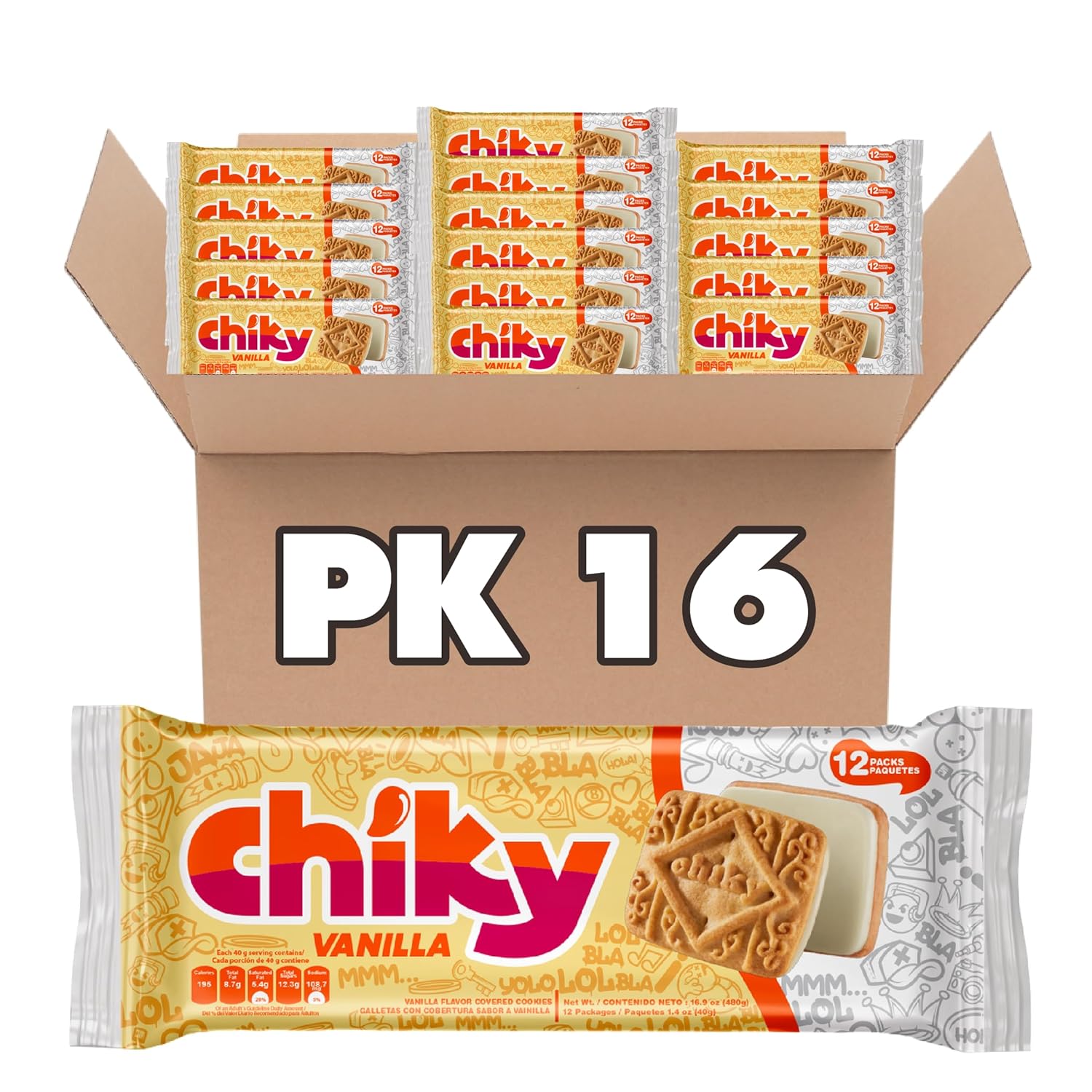 Chiky Vanilla Fudge Cookies, Crunchy & Sweet, Smooth Cream Center, Crispy Texture That Melts In Every Bite, 16.9 Ounces, 1 Box contains 16 Bags, each with 12 Individual Packs.