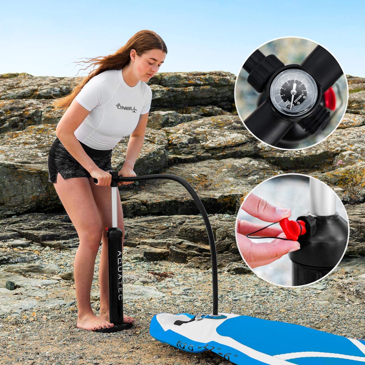AQUATEC Planche Gonflable Stand Up Paddle | Board Sup 320cm ou 350cm avec Pagaie Réglable, Sac à Dos PVC & Pompe Double Action