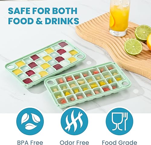 Miniatura 5 de Yoove Bandeja para cubitos de hielo con tapa y contenedor, bandeja de hielo sin BPA para congelador con tapa, recipiente y cuchara, bandejas