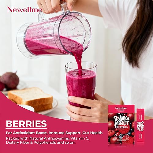 Miniatura 8 de NEWELLME Balance Master Super Reds - Polvo de raíz de remolacha para batidos, hornear y jugos, mezcla de frutas rojas y verduras para energía