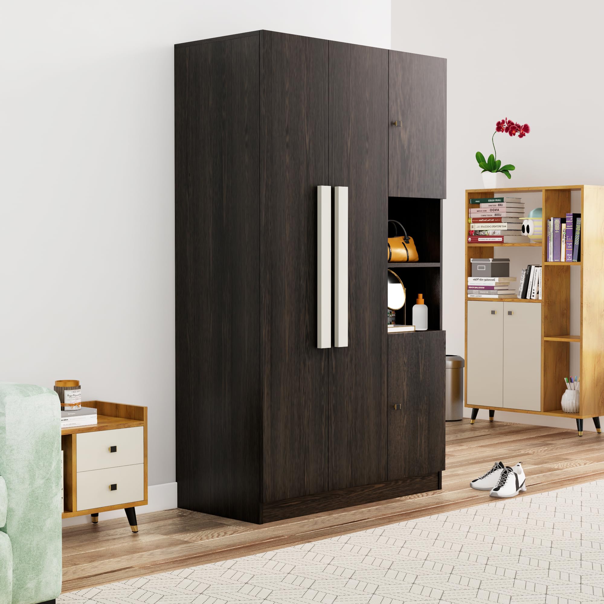 Bniture Wooden Almirah for Clothes, Door for Bedroom, 4 Door Wardrobe with Hanging Space (50D x 105W x 180H CM) |3 Year Warranty (Flower Wenge) (B0CVS48JZ3) Amazon Price History, Amazon Price Tracker