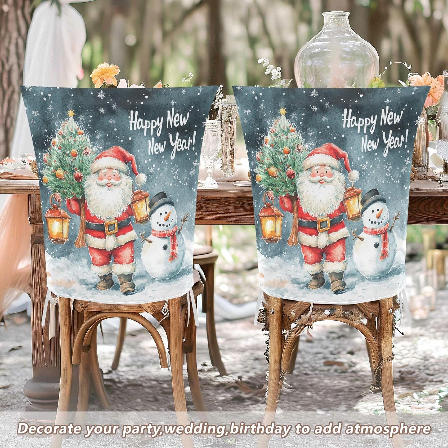 MNSRUU Christmas Snowman Chair Back Cover for Dining Room,Christmas Chair Slipcovers Set of 6, Santa Claus Chair Cover for Kitchen Hotel Holiday Party Decor,60