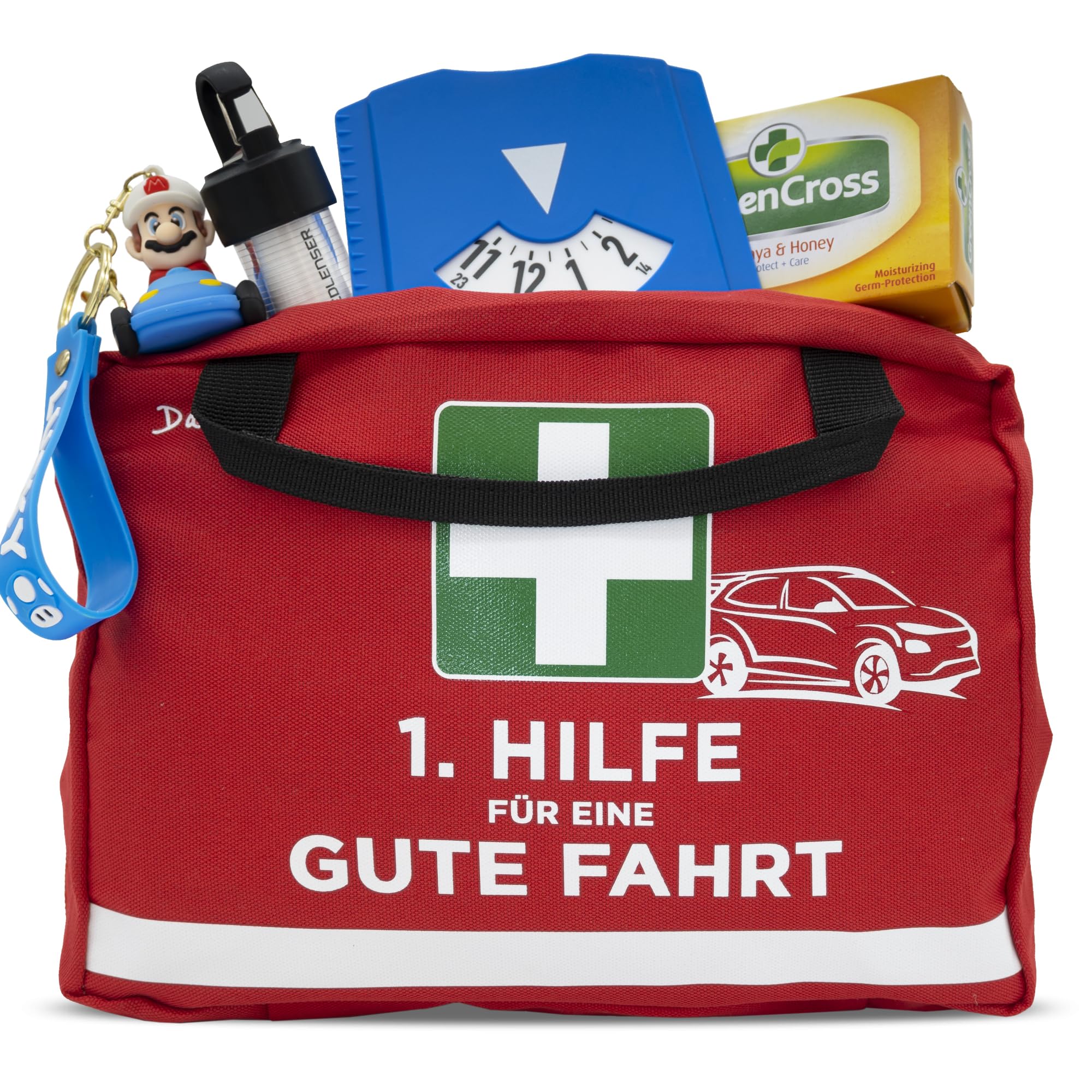 Erste-Hilfe-Tasche fürs Auto - Lustiges Geschenk zum Führerschein oder ersten Auto – 28x18x8 cm - rot, ohne Inhalt