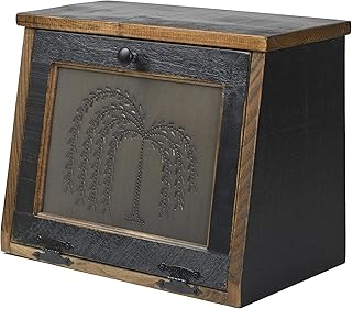 AMISH VALLEY PRODUCTS Rustic Wood Bread Box Large Kitchen Counter Storage Punched Willow Tin Primitive dÃ©cor Interior Shelf Wooden Country Farmhouse Breadbox (Antique Black)