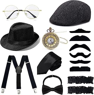 1920s Mens Costume Accessories Outfit Fedora Hat Vintage Roaring 20s Costumes Gangster Accessories for
