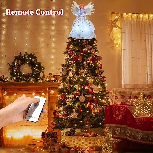 Miniatura 3 de Decoración de ángel para árbol de Navidad con alas de plumas blancas, adorno para árbol de Navidad, estrellas para bodas, fiestas, decoración de