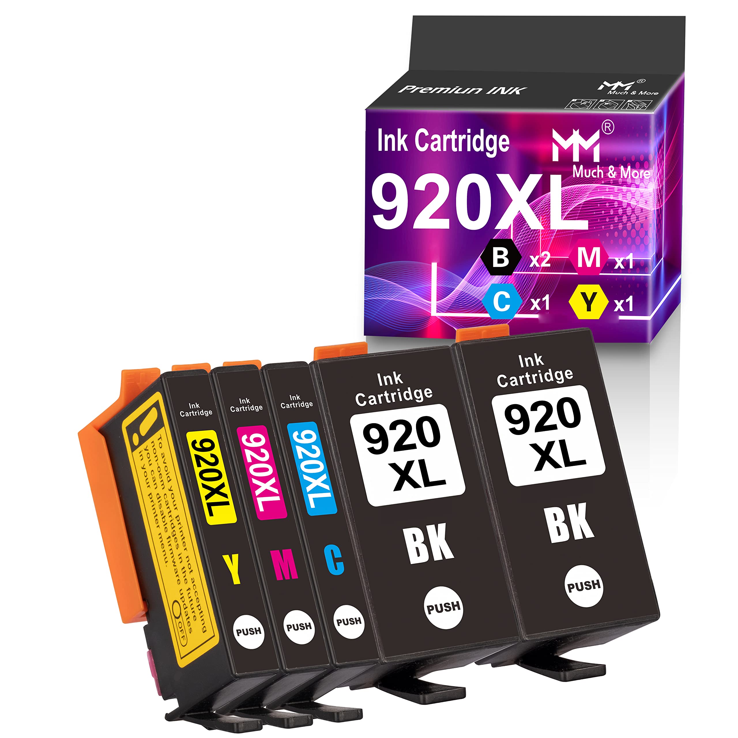 MM MUCH & MORE Compatible Ink Cartridge Replacement for HP 920XL 920 to use with Officejet 6500 6500A 6000 7000 7500 7500A E709 Printer (2 Black, Cyan, Magenta, Yellow, 5 Pack)