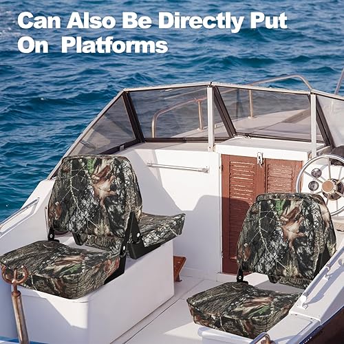Miniatura 6 de GYMAX Asiento plegable para barco, paquete de 2 asientos de barco capitán de pesca con respaldo bajo con acolchado de esponja gruesa, bisagras de