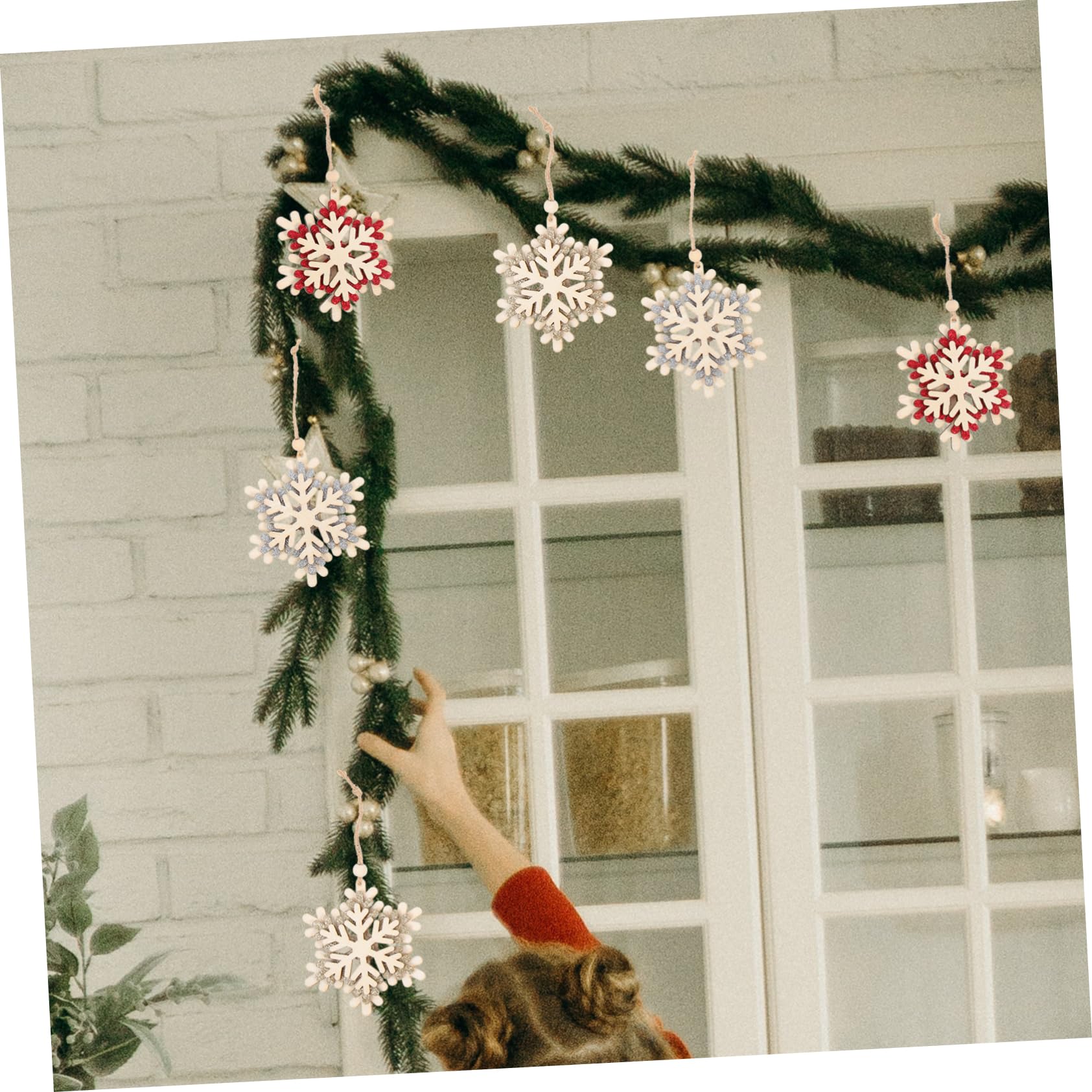 Cabilock 5 Set Albero Di Natale in Legno Neve Albero Natale Christmas Tree Fiocco Di Neve Nevicare Decorazioni Da Appendere Per Natale Decorazione Dell'albero Di Natale Di Legno 6 Pezzi * 5